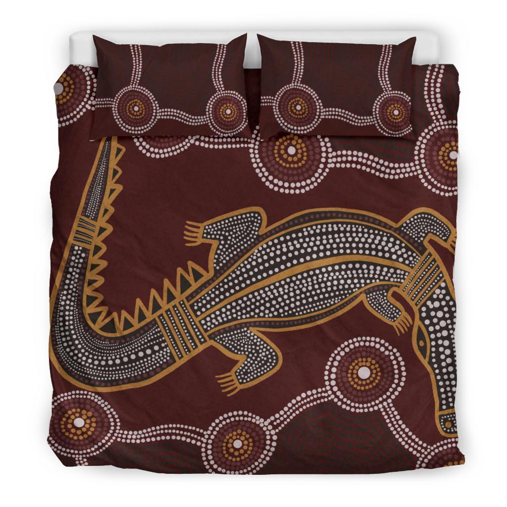 aboriginal-bedding-set-indigenous-crocodile-brown-color