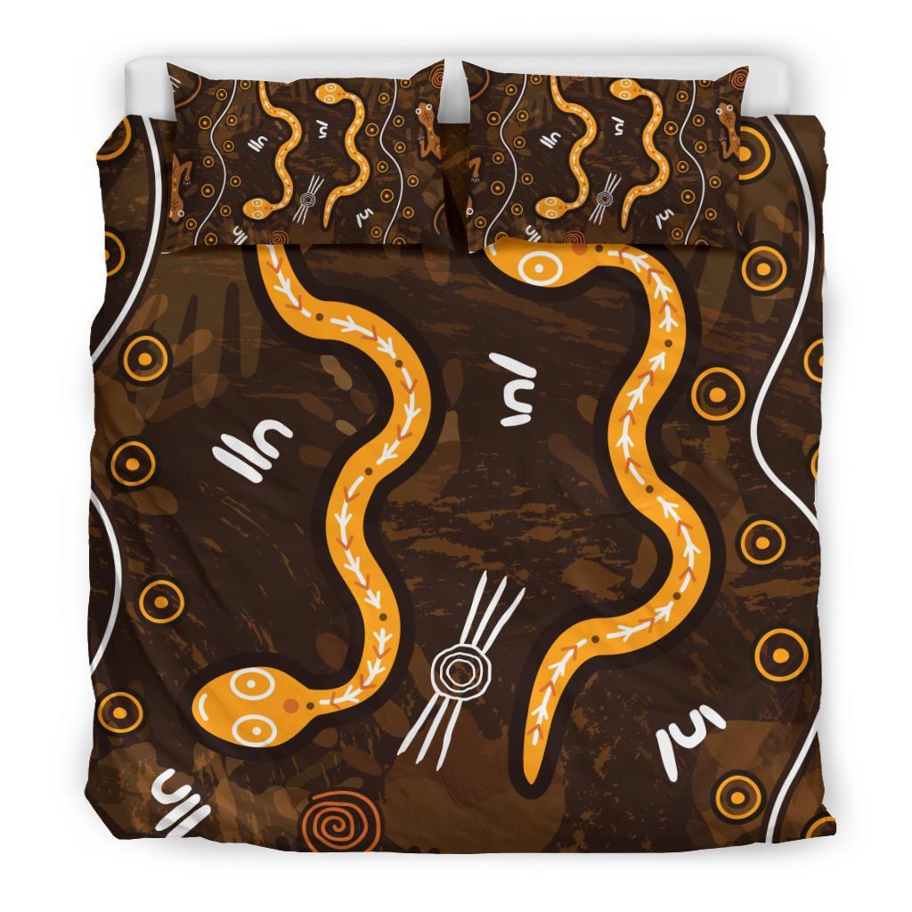 aboriginal-bedding-set-indigenous-snake-hand-brown-color