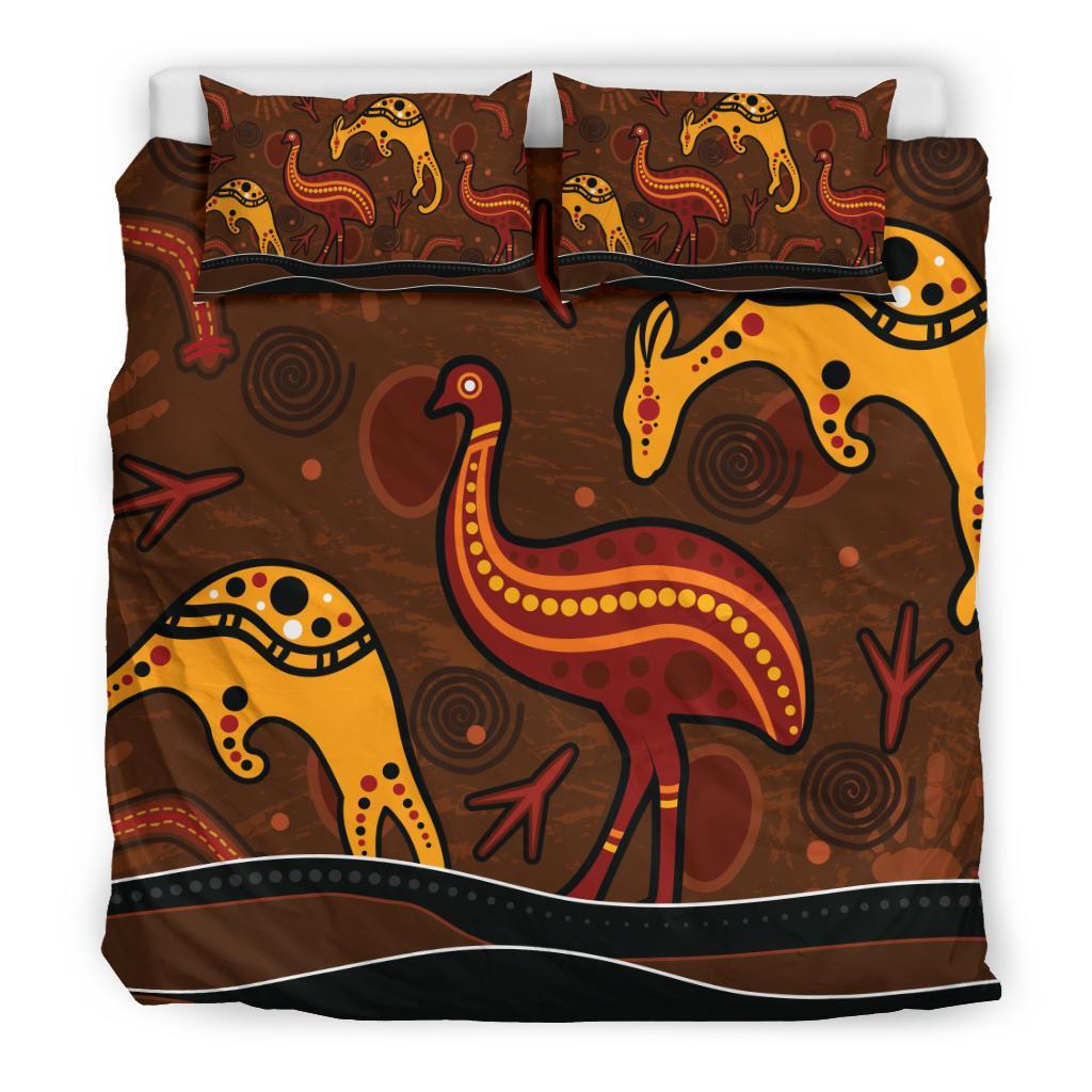 aboriginal-bedding-set-indigenous-kangaroo-and-emu-brown-color