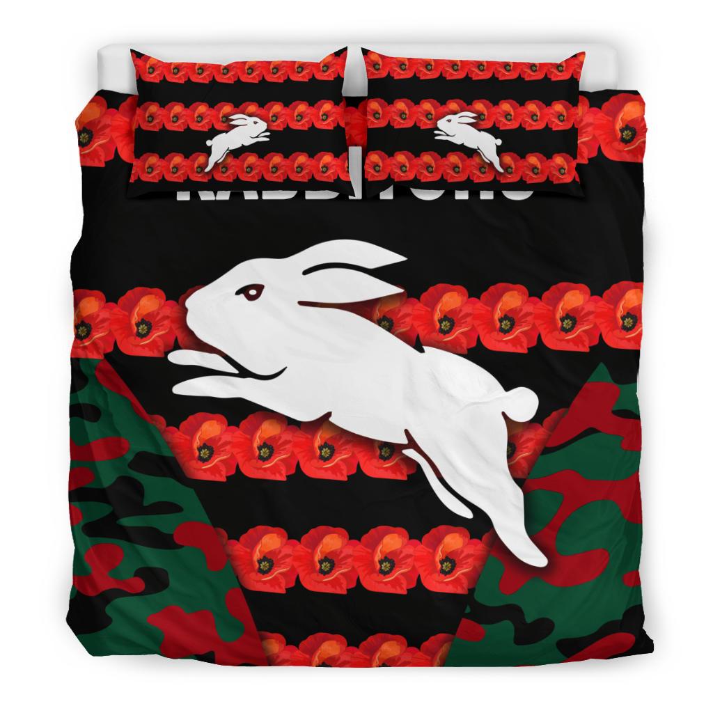 south-sydney-rabbitohs-bedding-set-anzac-day-poppy-flower-vibes