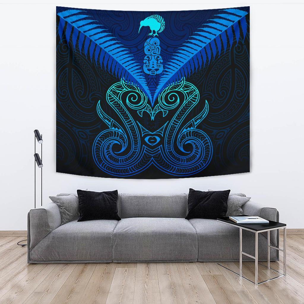 maori-manaia-new-zealand-tapestry-blue