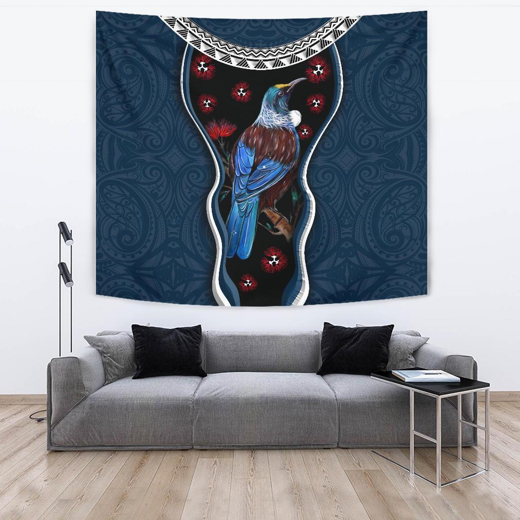 new-zealand-tui-bird-tapestry-pohutukawa-navy