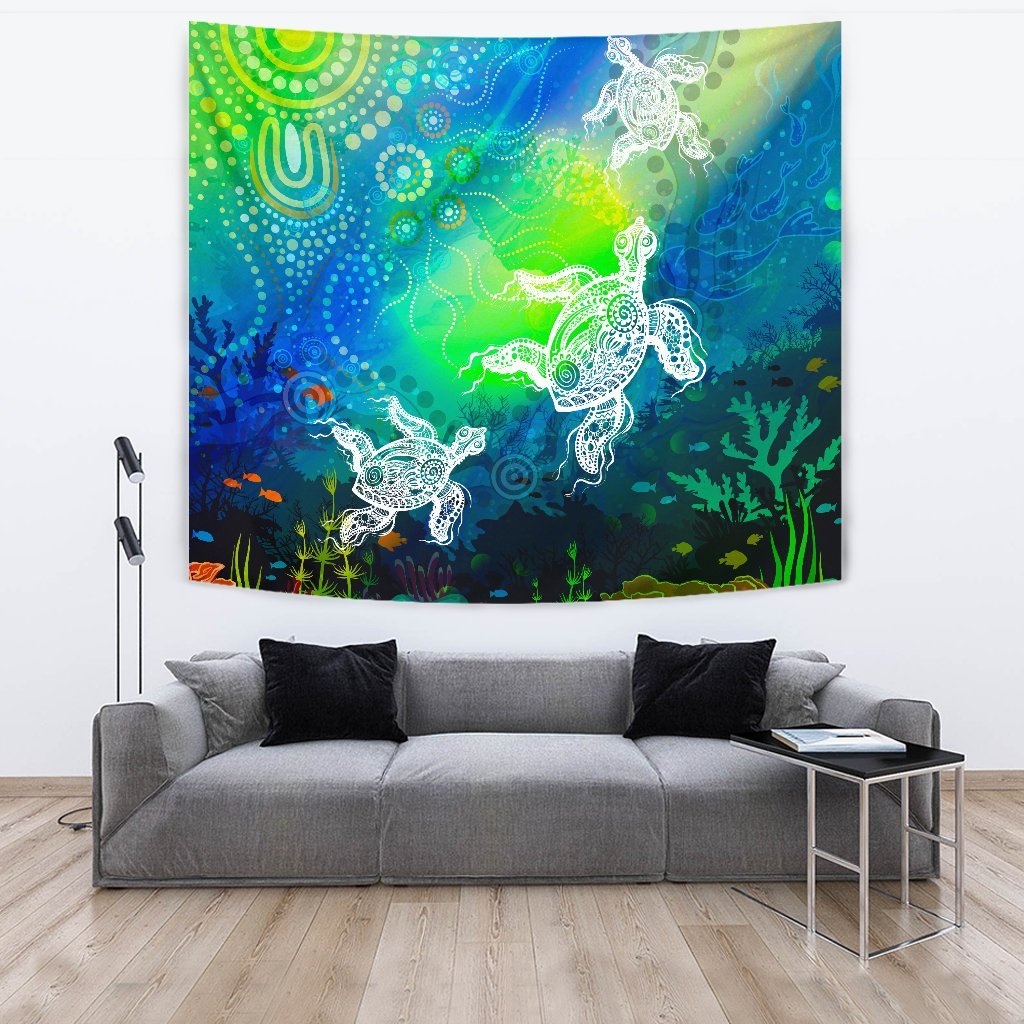 aboriginal-tapestry-indigenous-turtle-ocean-dot-painting