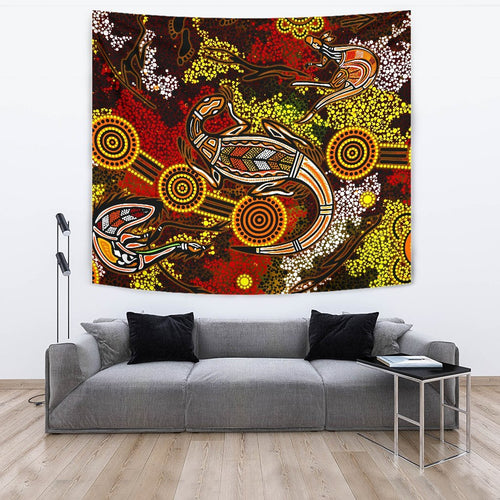 aboriginal-tapestry-kangaroo-and-lizard-dot-painting-art