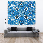 aboriginal-tapestry-indigenous-circle-dot-painting-blue-color