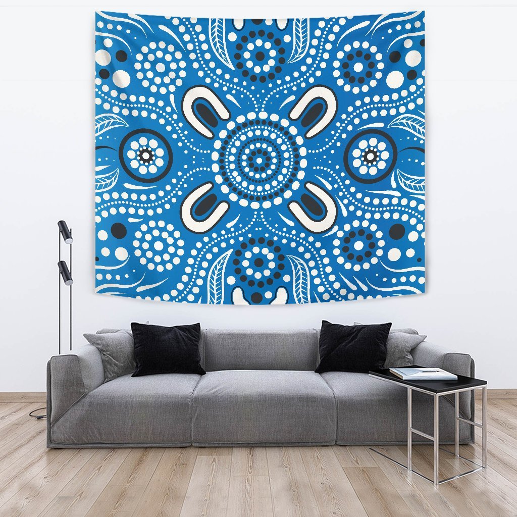 aboriginal-tapestry-indigenous-circle-dot-painting-blue-color