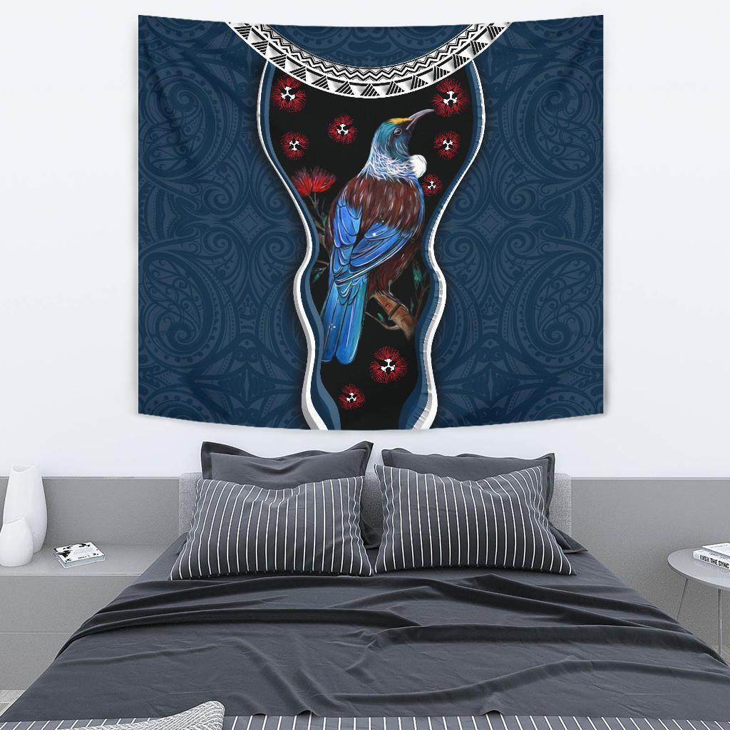 new-zealand-tui-bird-tapestry-pohutukawa-navy