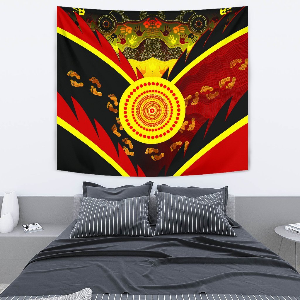 aboriginal-tapestry-indigenous-flag-with-footprint-hand-art