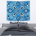 aboriginal-tapestry-indigenous-circle-dot-painting-blue-color