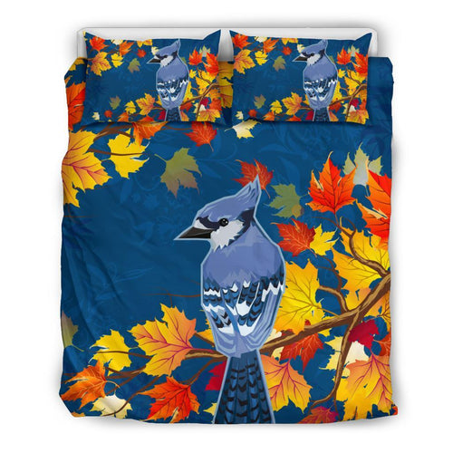 canada-jay-bird-maple-leaves-bedding-set