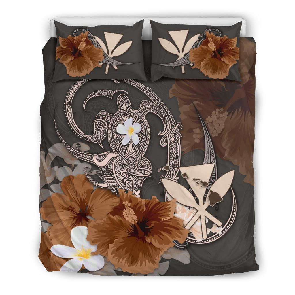 kanaka-maoli-hawaii-bedding-set-hibiscus-turtle-tribal-brown