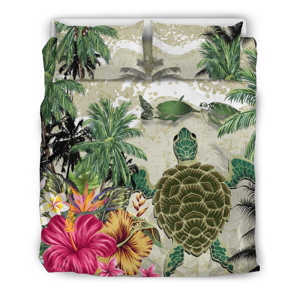 turtle-and-coconut-tree-bedding-set-hibiscus-and-turtle-on-the-beach