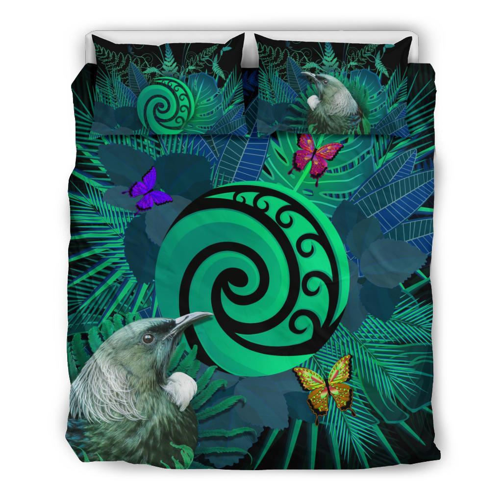 new-zealand-bedding-set-koru-fern-mix-tui-bird-tropical-floral-turquoise