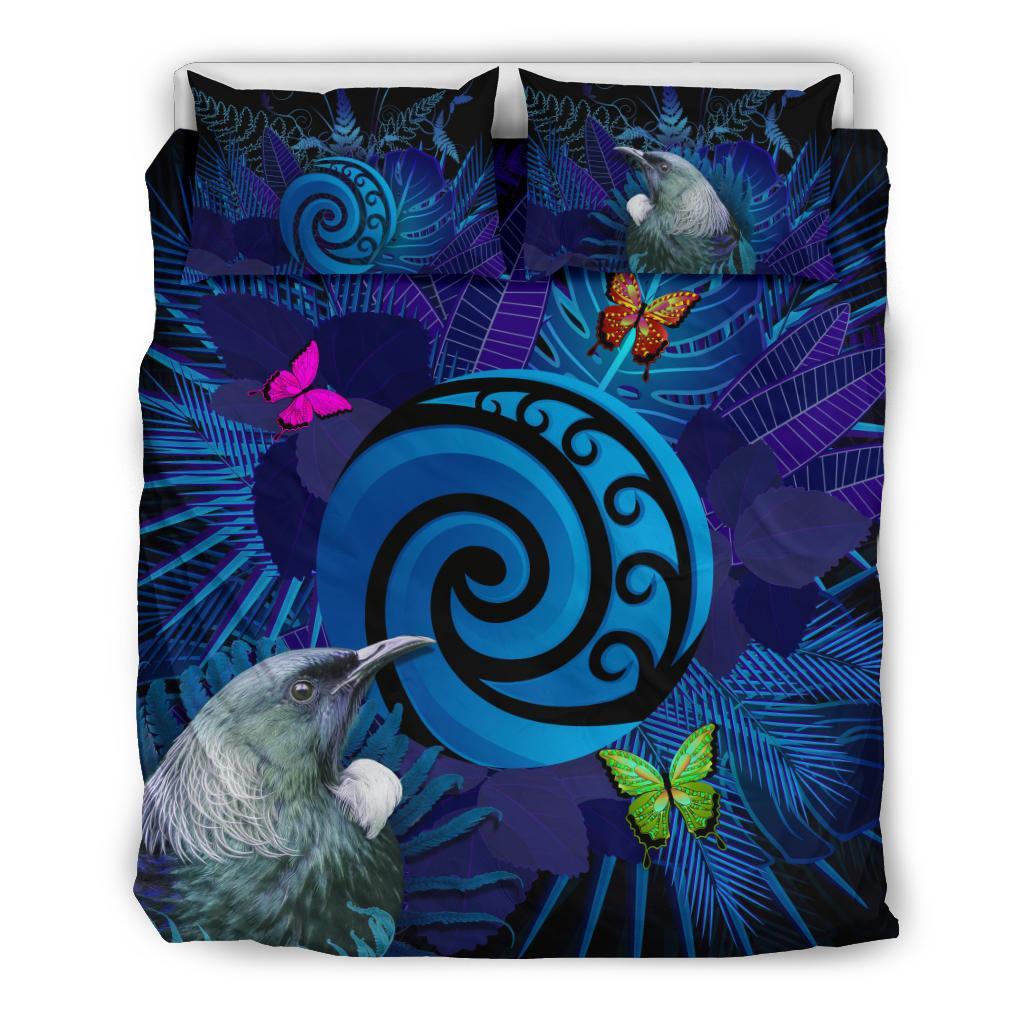 new-zealand-bedding-set-koru-fern-mix-tui-bird-tropical-floral-blue