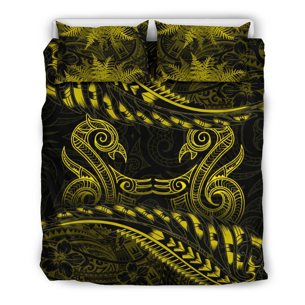 new-zealand-bedding-set-yellow-manaia-maori-silver-fern-duvet-cover
