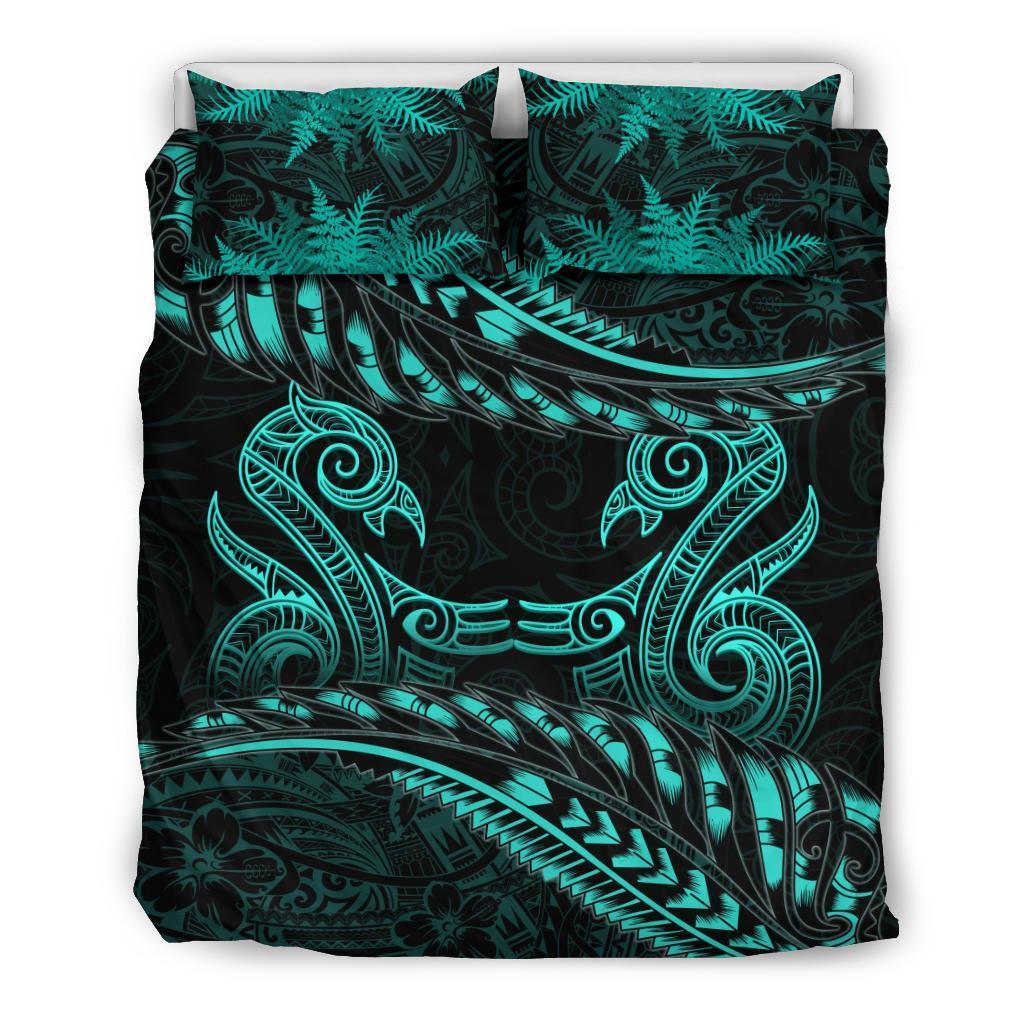 new-zealand-bedding-set-turquoise-manaia-maori-silver-fern-duvet-cover