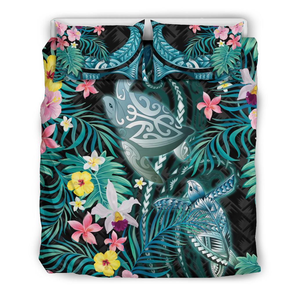 turtles-love-bedding-set-hibiscus-with-palm-leaves