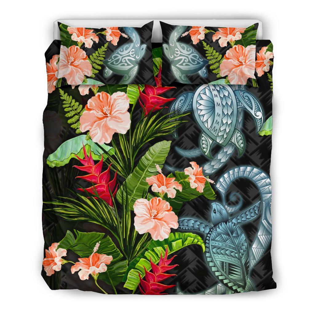 turtle-bedding-set-palm-leaves-mix-hibiscus
