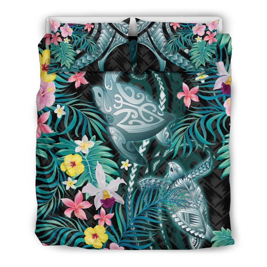 turtle-bedding-set-hibiscus-palm-leaves-duvet-cover-and-pillow-case