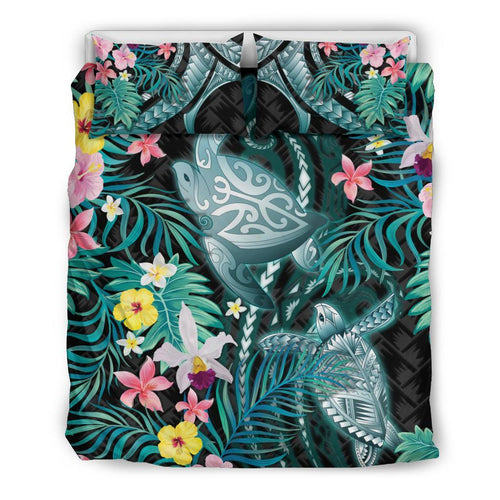 turtle-bedding-set-hibiscus-palm-leaves-duvet-cover-and-pillow-case