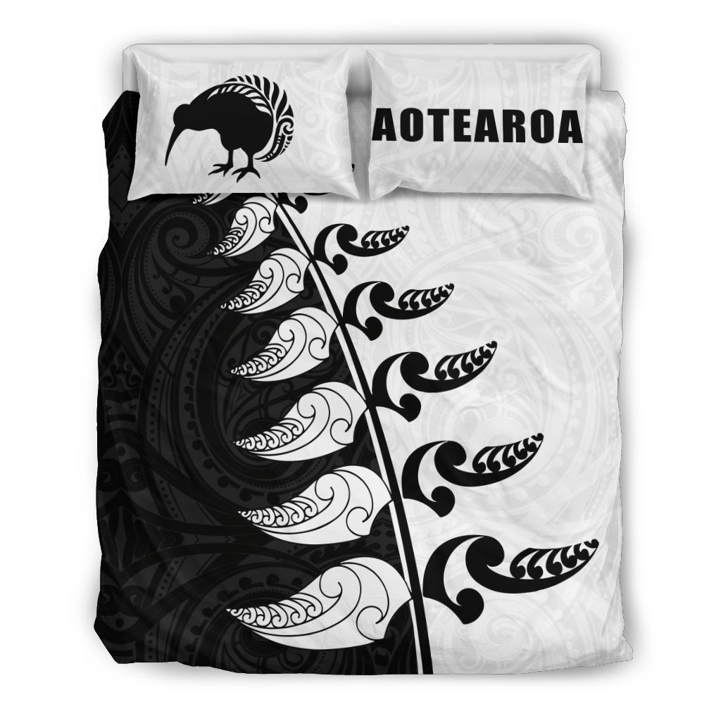 new-zealand-aotearoa-koru-fern-kiwi-bedding-set-black-white