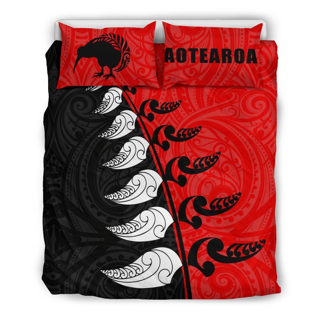 new-zealand-aotearoa-koru-fern-kiwi-bedding-set-red