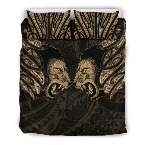 double-lion-maori-tattoo-bedding-set-new-zealand-gold