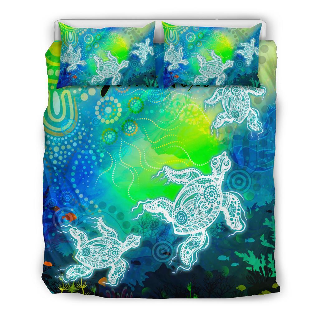 custom-text-aboriginal-bedding-set-indigenous-turtle-ocean-dot-painting-art