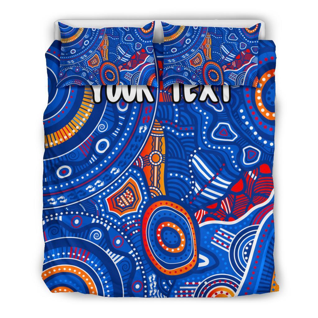 custom-text-aboriginal-bedding-set-indigenous-footprint-patterns-blue-color