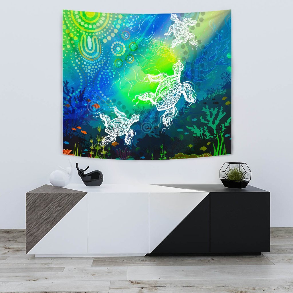 aboriginal-tapestry-indigenous-turtle-ocean-dot-painting