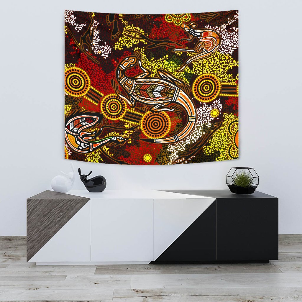 aboriginal-tapestry-kangaroo-and-lizard-dot-painting-art