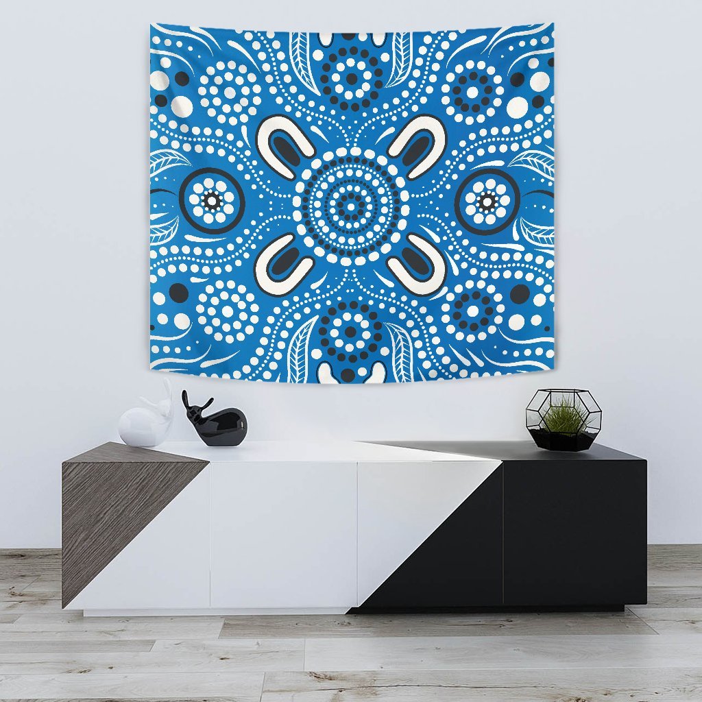 aboriginal-tapestry-indigenous-circle-dot-painting-blue-color