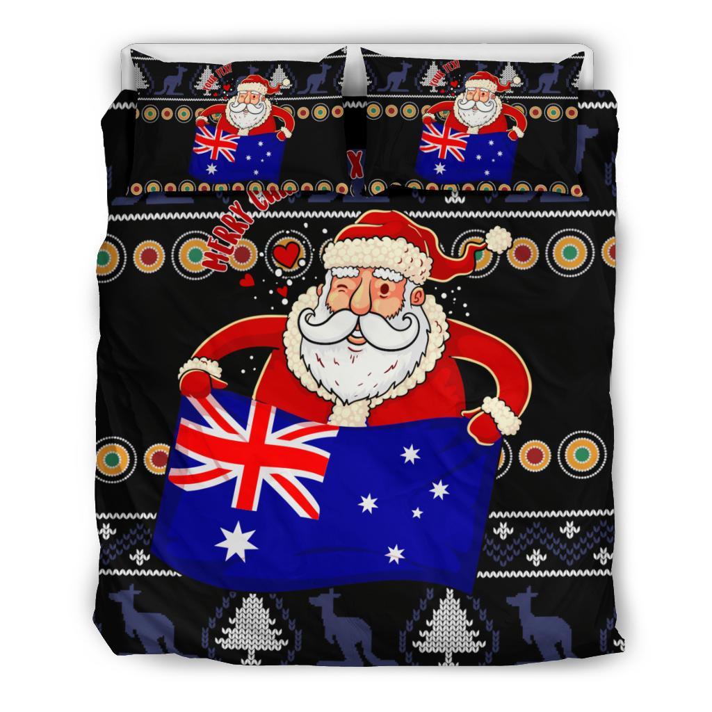 christmas-personalised-bedding-set-australia-santa-claus-hold-the-flag-black