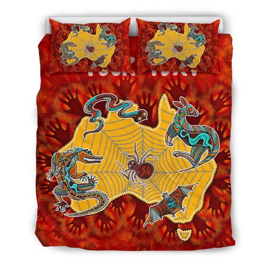 custom-aboriginal-bedding-set-australia-map-hand-patterns-spider-web