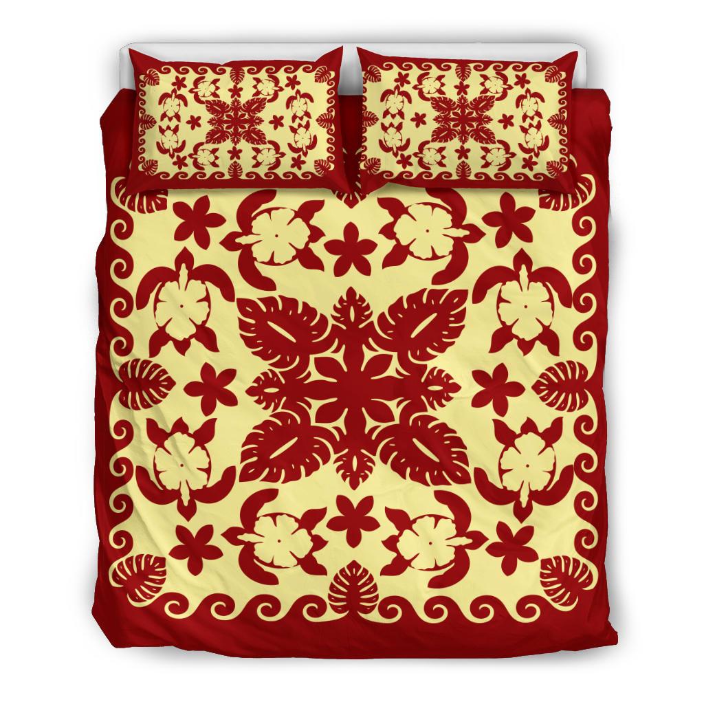 turtle-with-hibiscus-royal-red-bedding-set-palm-leaf