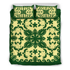 turtle-with-hibiscus-royal-green-bedding-set-palm-leaf