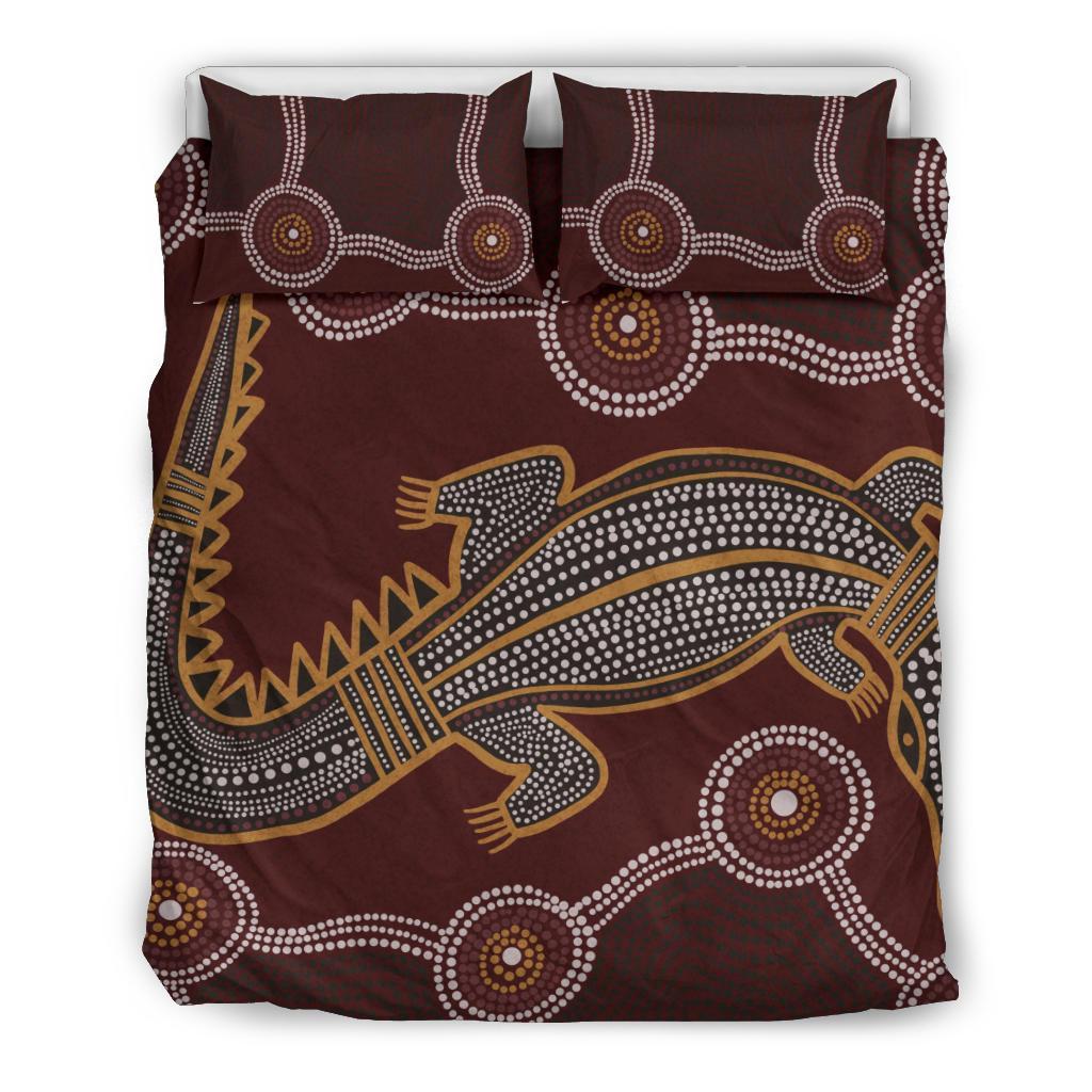 aboriginal-bedding-set-indigenous-crocodile-brown-color