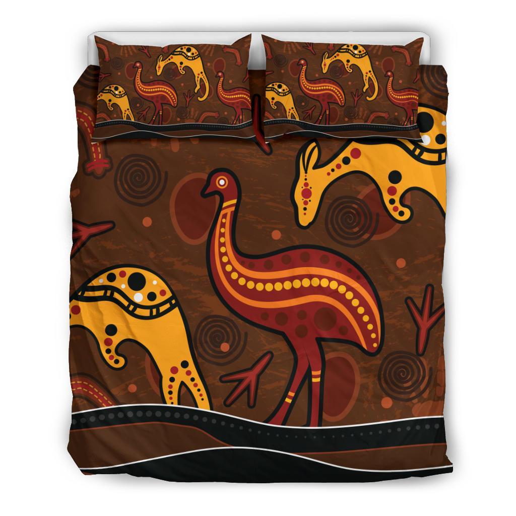 aboriginal-bedding-set-indigenous-kangaroo-and-emu-brown-color
