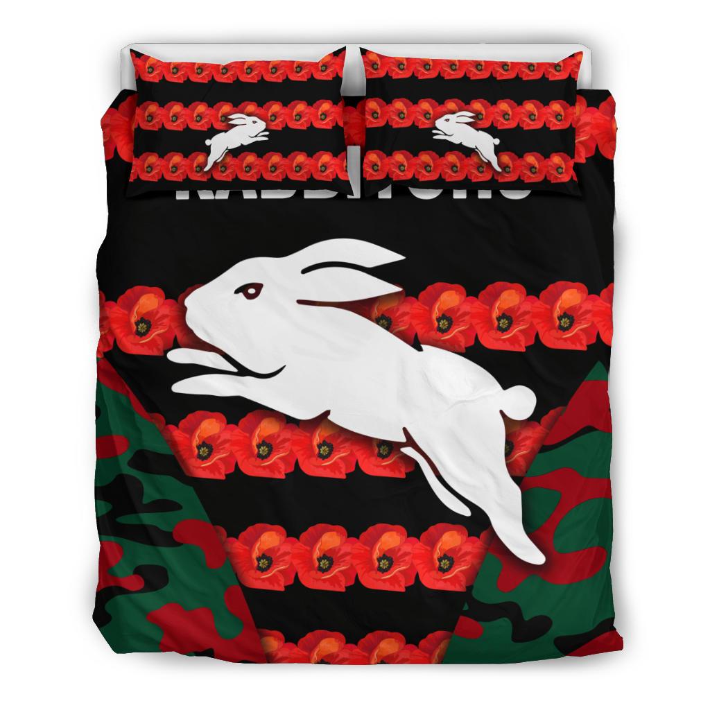 south-sydney-rabbitohs-bedding-set-anzac-day-poppy-flower-vibes