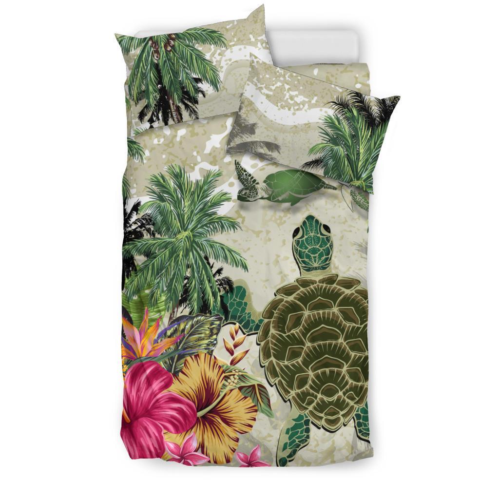turtle-and-coconut-tree-bedding-set-hibiscus-and-turtle-on-the-beach