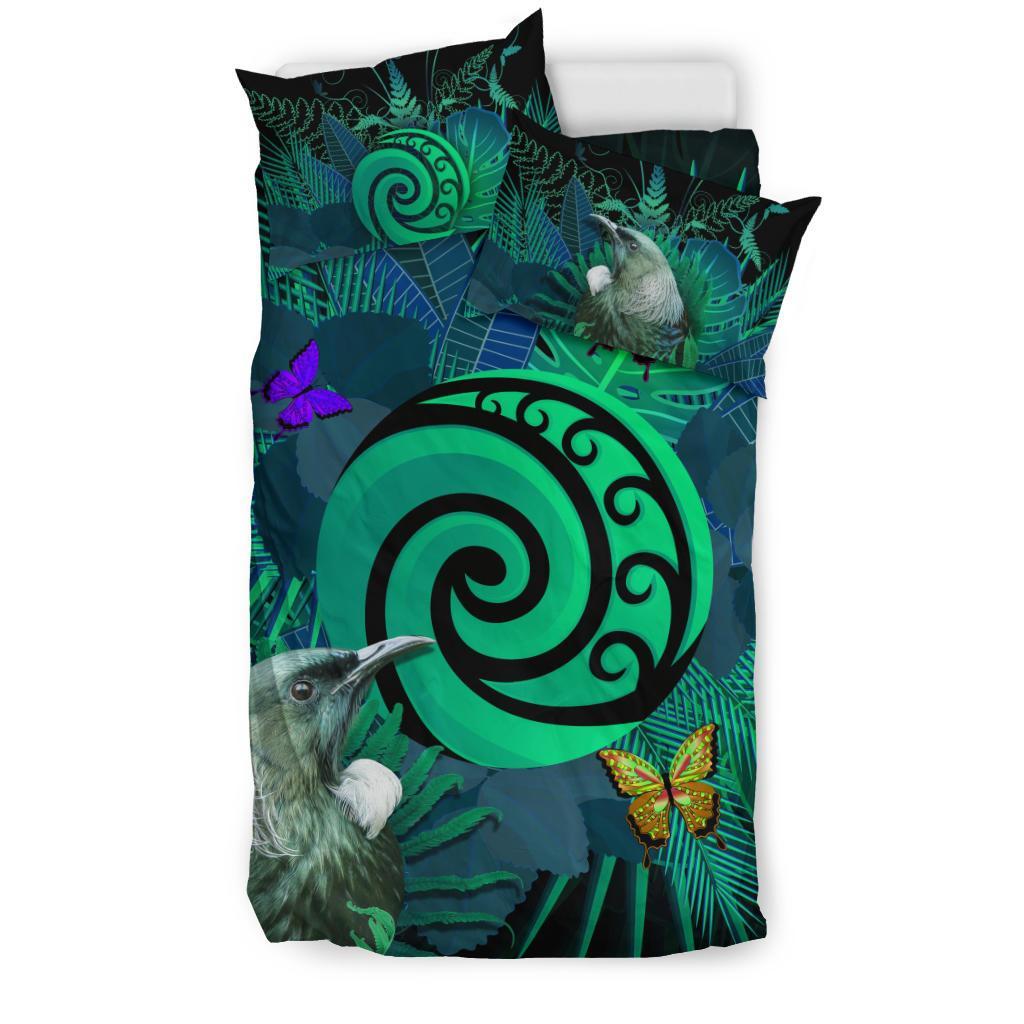 new-zealand-bedding-set-koru-fern-mix-tui-bird-tropical-floral-turquoise