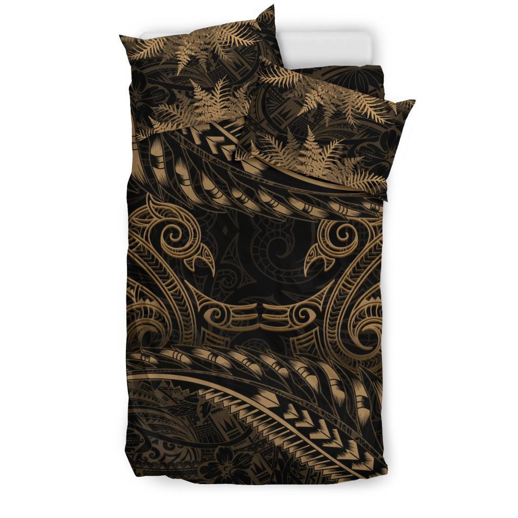 new-zealand-bedding-set-gold-manaia-maori-silver-fern-duvet-cover