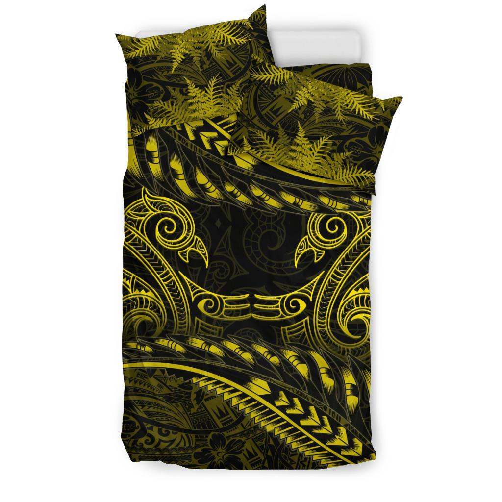 new-zealand-bedding-set-yellow-manaia-maori-silver-fern-duvet-cover