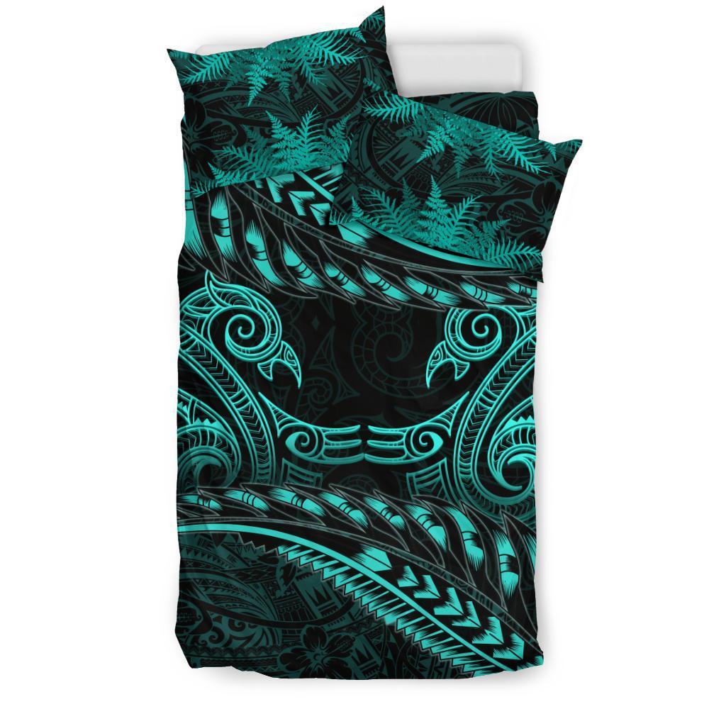 new-zealand-bedding-set-turquoise-manaia-maori-silver-fern-duvet-cover