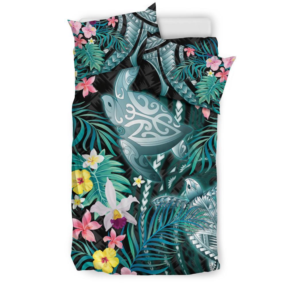 turtle-bedding-set-hibiscus-palm-leaves-duvet-cover-and-pillow-case