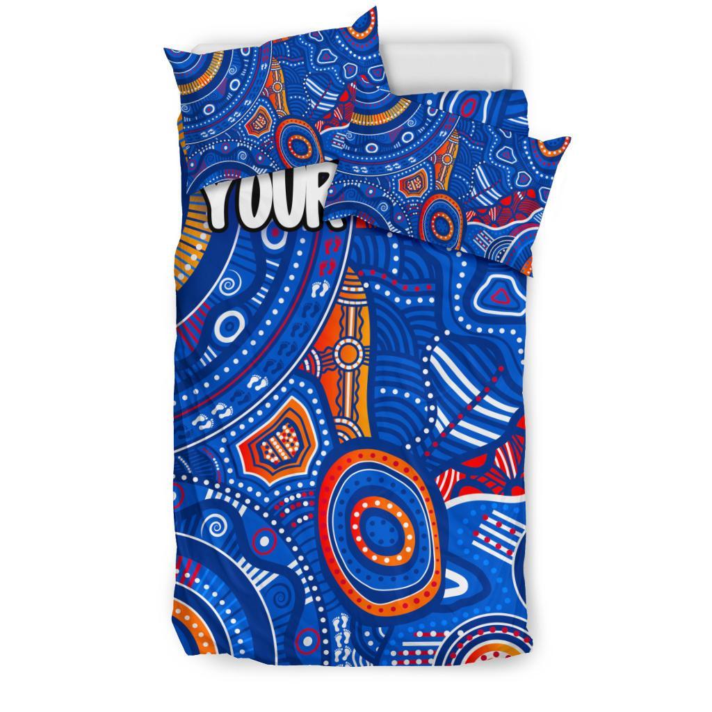 custom-text-aboriginal-bedding-set-indigenous-footprint-patterns-blue-color