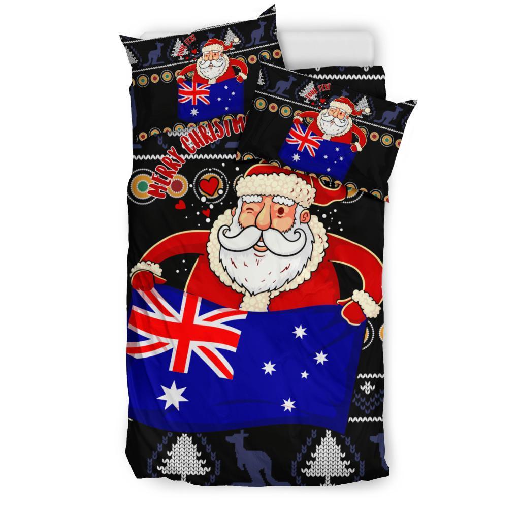 christmas-personalised-bedding-set-australia-santa-claus-hold-the-flag-black