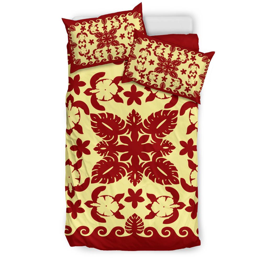 turtle-with-hibiscus-royal-red-bedding-set-palm-leaf