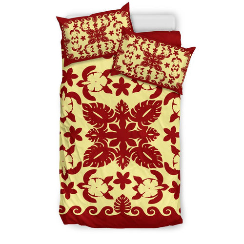 turtle-with-hibiscus-royal-red-bedding-set-palm-leaf