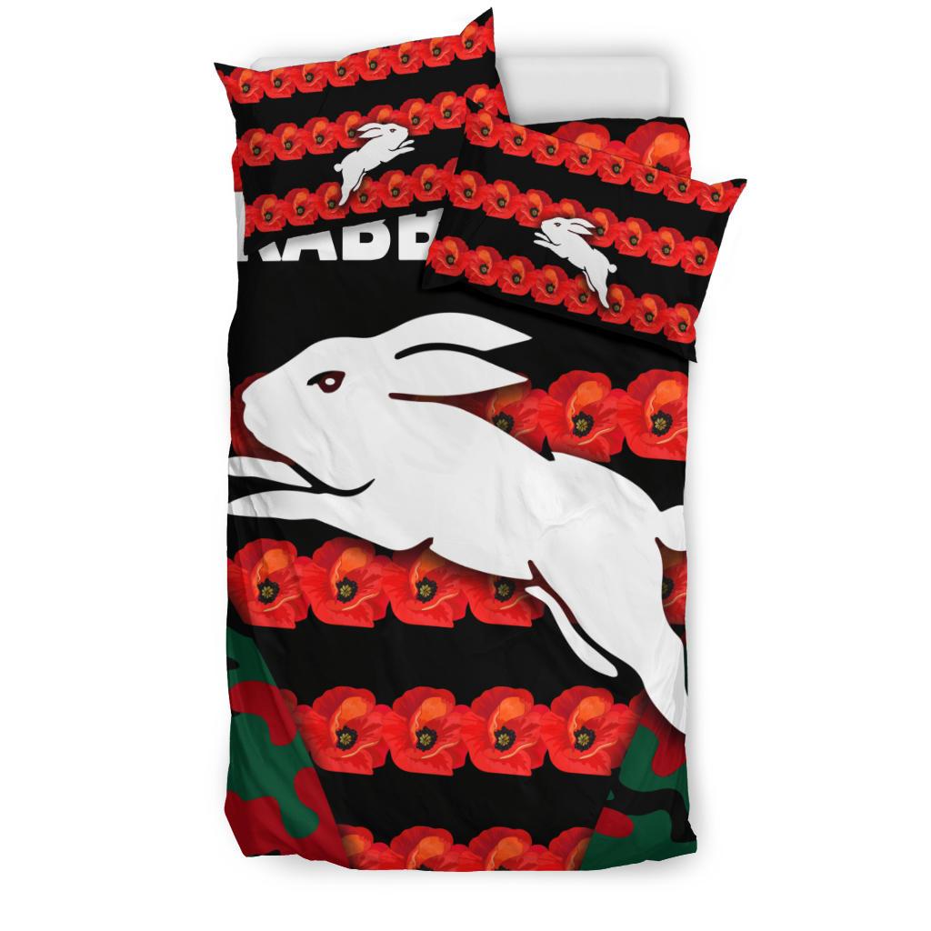 south-sydney-rabbitohs-bedding-set-anzac-day-poppy-flower-vibes